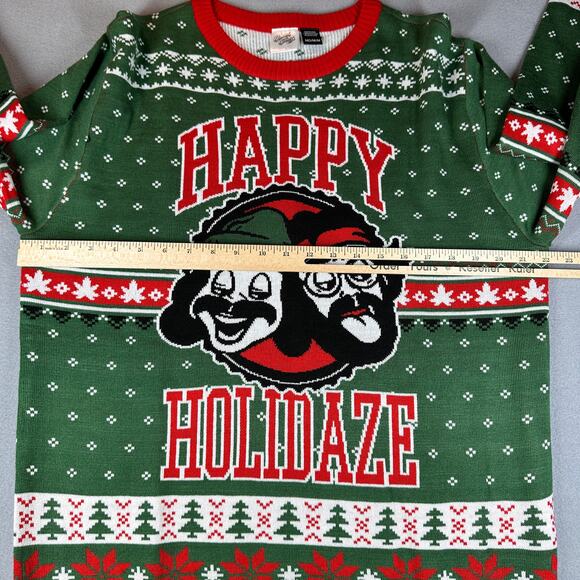 Cheech and Chong Sweater Mens Medium Green Red Holiday Ugly Christmas Festive - Picture 5 of 12